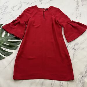Banana Republic Womens Sheath Dress Size 12 Red 3/4 Bell Sleeve Key Hole